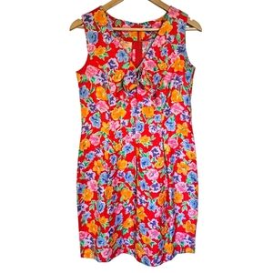 Vintage‎ red floral bow v-neck sheath dress